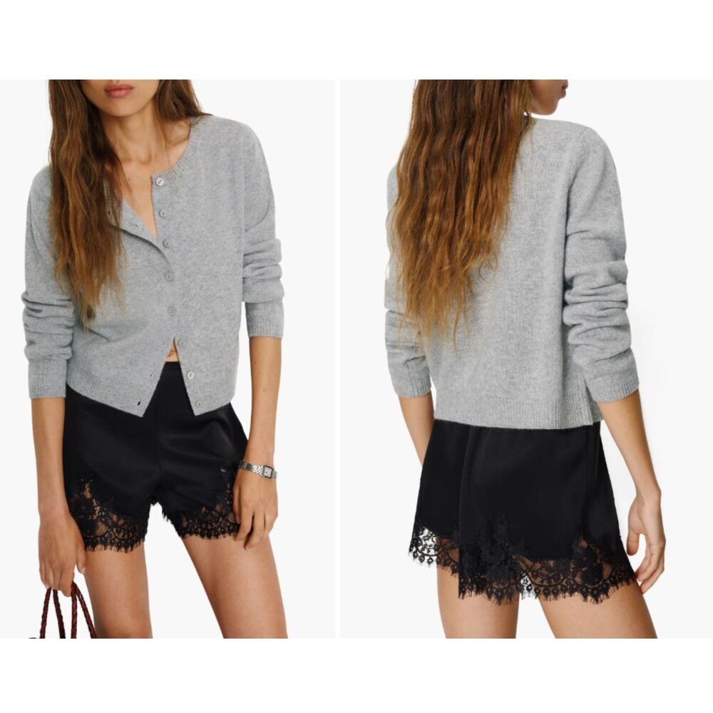 Reformation Women's Granite Clara Cashmere Crew Cardigan Sweater Size Large